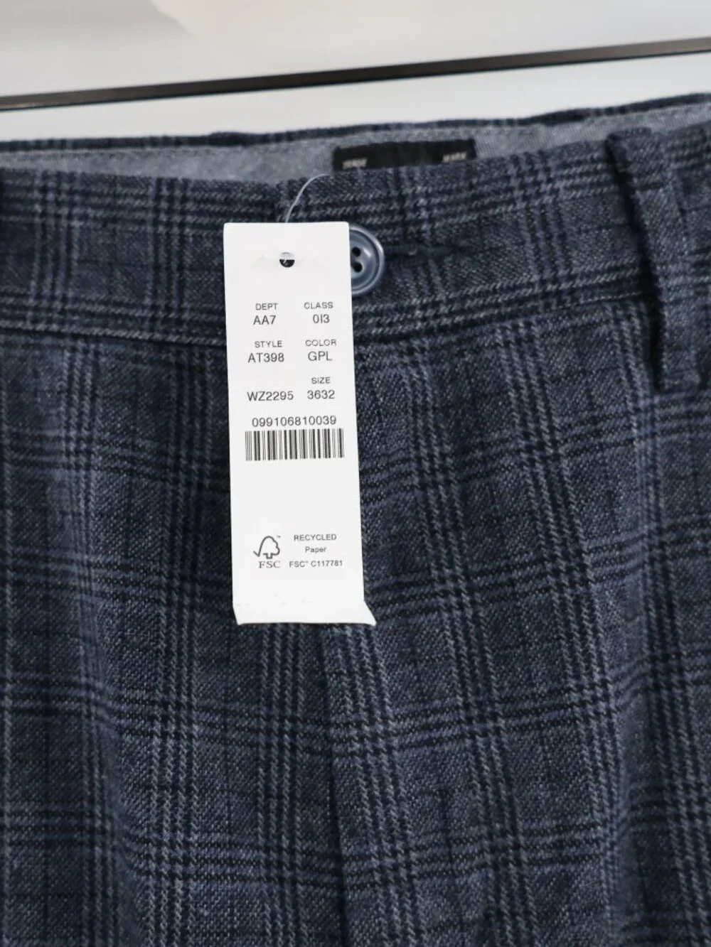 NWT J Crew 484 Pants Mens 32 L32 Slim Fit Brushed Twill Plaid Stretch Flat Front
